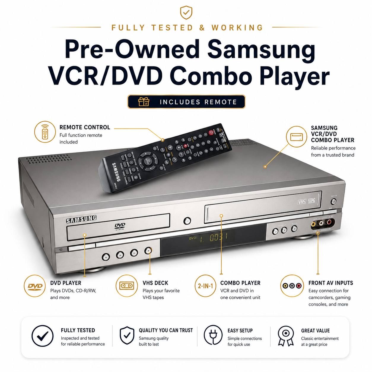 VCR DVD Combo Player – Gold Bundle